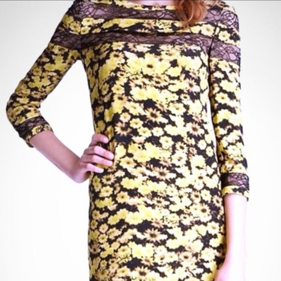 Erin Fetherston Black & Yellow Floral Lace Dress - Picture 2 of 8
